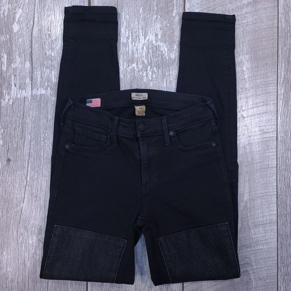 True Religion Halle Super Skinny Jeans Womens 25 Black Moto Knee Panel Mid Rise - Picture 3 of 6